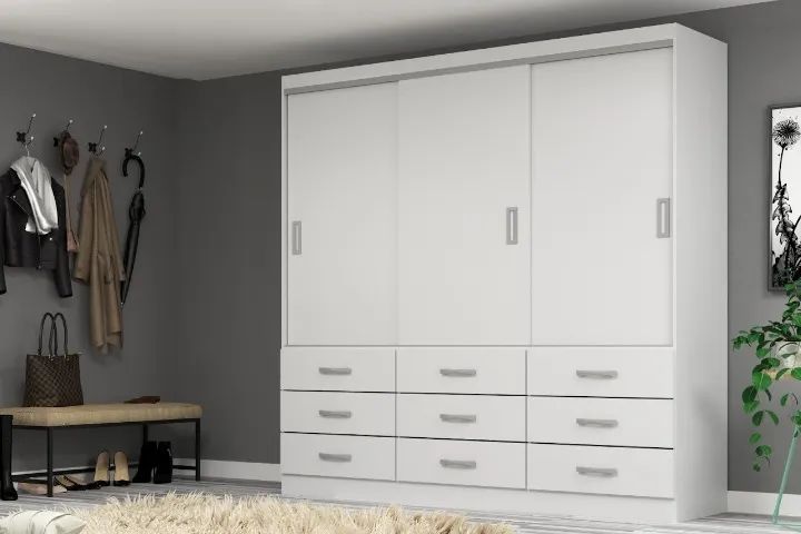 Guarda Roupa 3Pts de Correr Isabelle Evidência Branco - Entrega Rápida! 