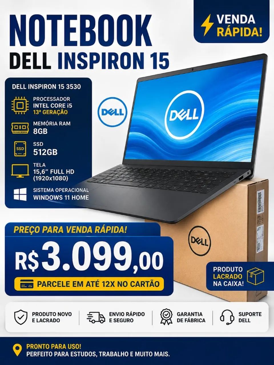 Notebook Dell Inspiron 15 3530 - Novo e Lacrado na Caixa