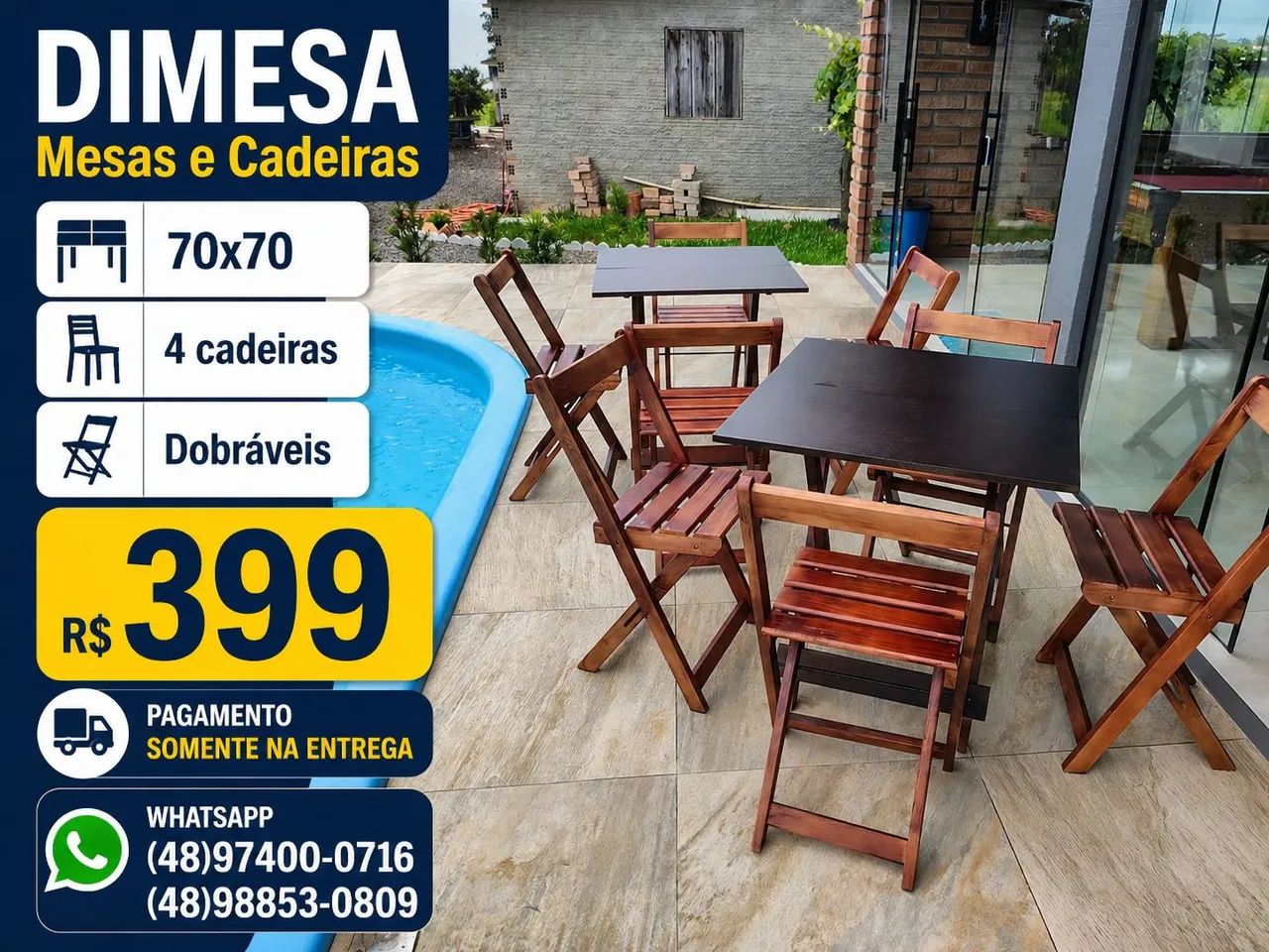 Kit 70x70 + 4 cadeiras Preto ou Imbuia  - Foto 3