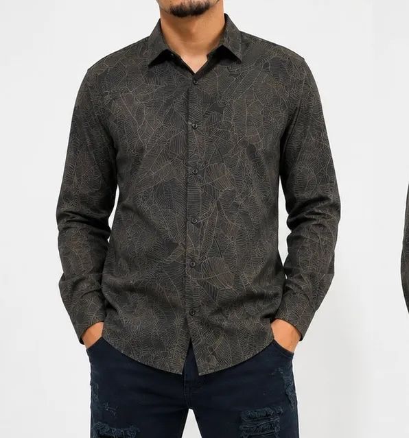 Camisa Masculina Manga Longa Estampada Grafite