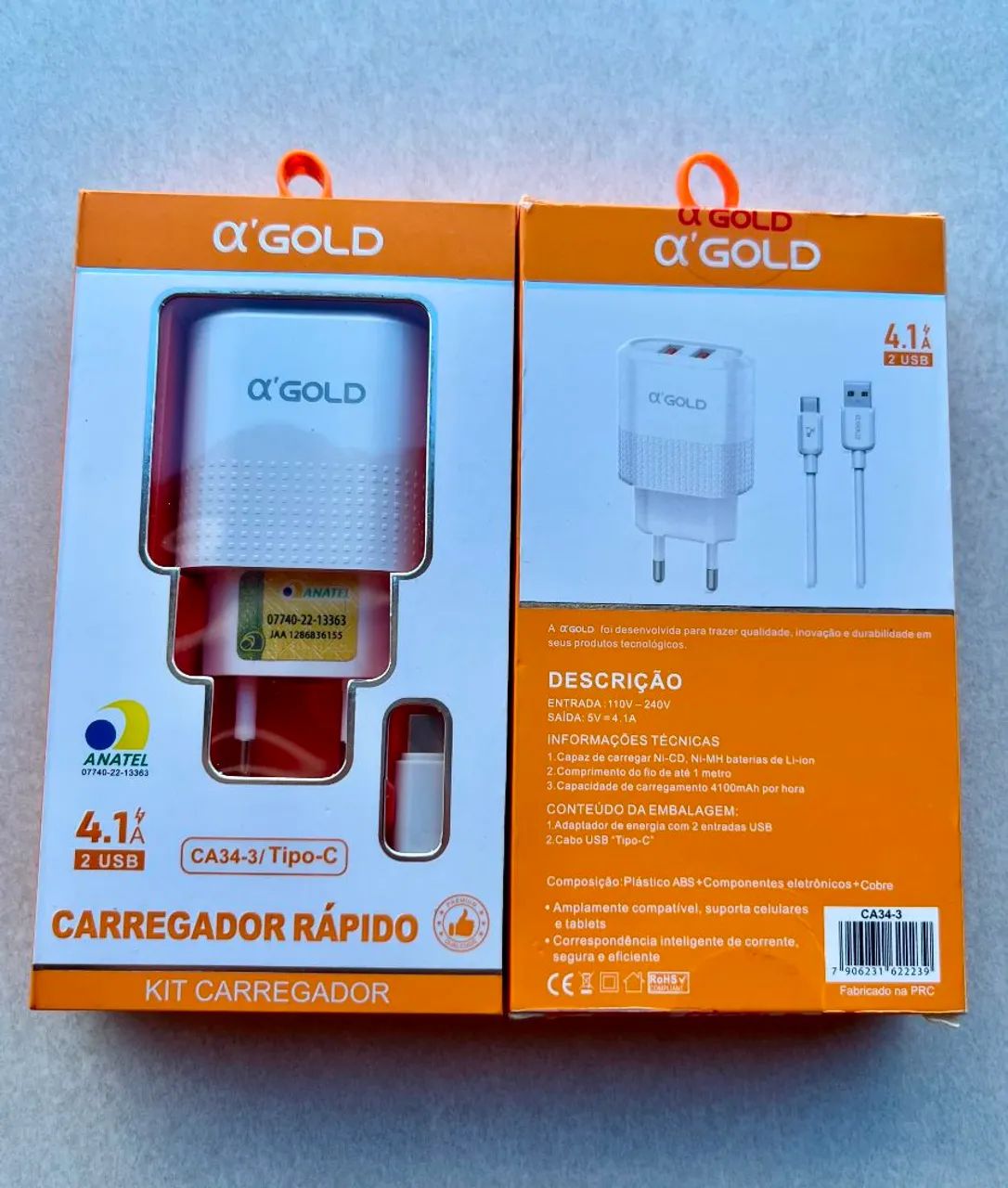 Kit carregador A'Gold USB-C (FONTE E CABO)