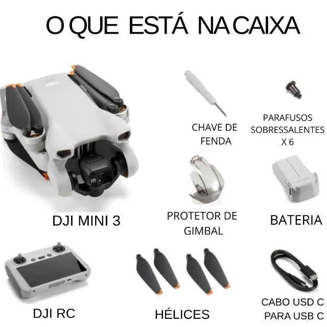 Mini 3 (Sem sensores). Controle de RC (tela) , Lacrado! - Foto 2