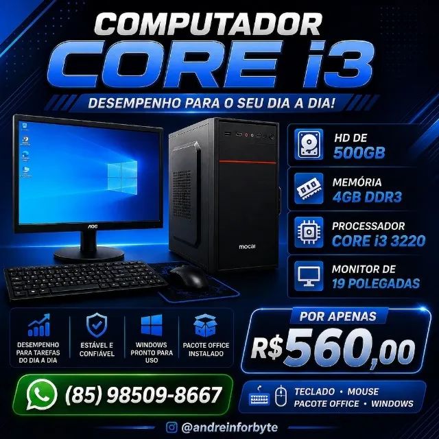 Computador Core i3 4Gb de Ram 500Gb de Hd