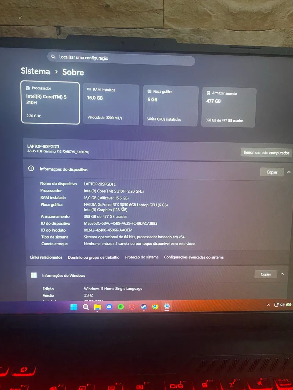 notebook asus tuf f16 rtx 3050  - Foto 2