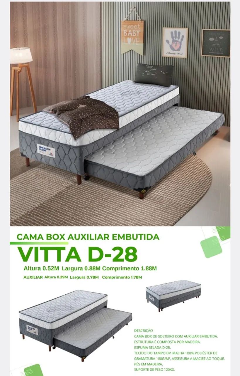 Cama box solteiro com auxiliar embutida D28 vitta - Foto 2