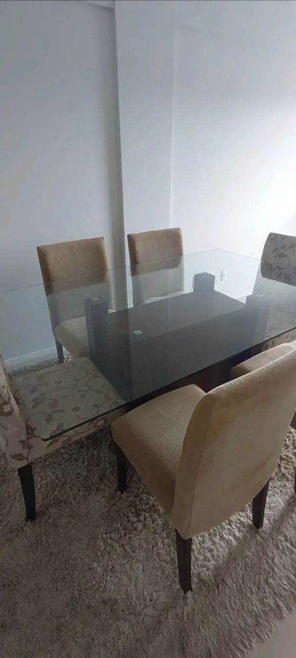 Conjunto Mesa de Jantar Vidro com 6 cadeiras