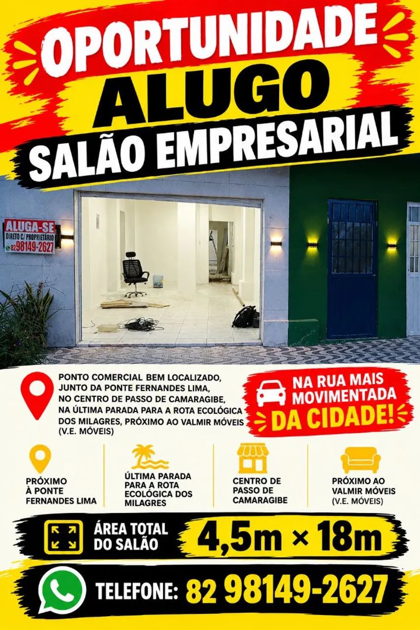 ALUGO SALÃO EMPRESARIAL  próximo de Milagres
