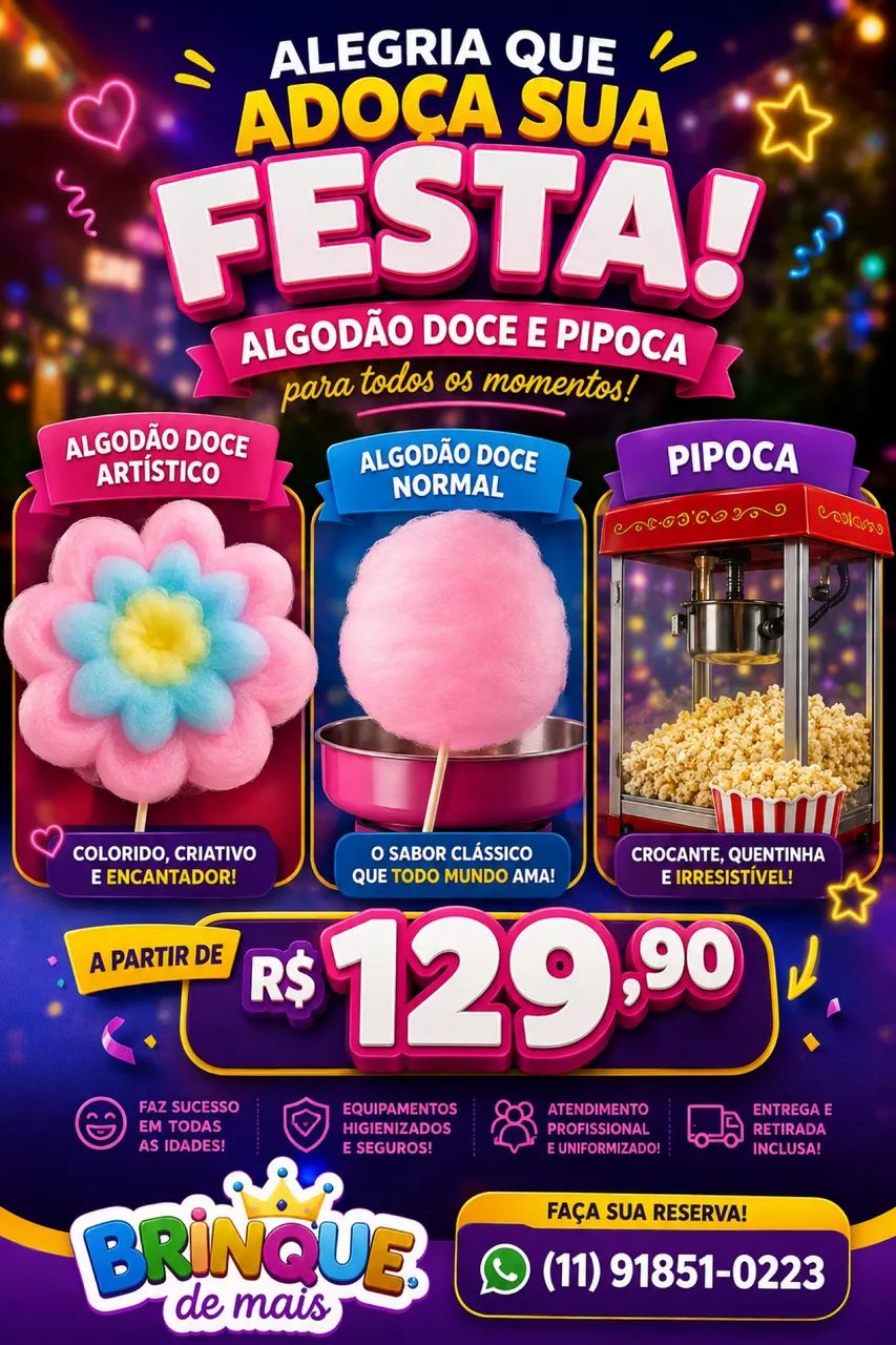 LOCAÇÃO DE BRINQUEDOS I PIPOCA E ALGODÃO DOCE