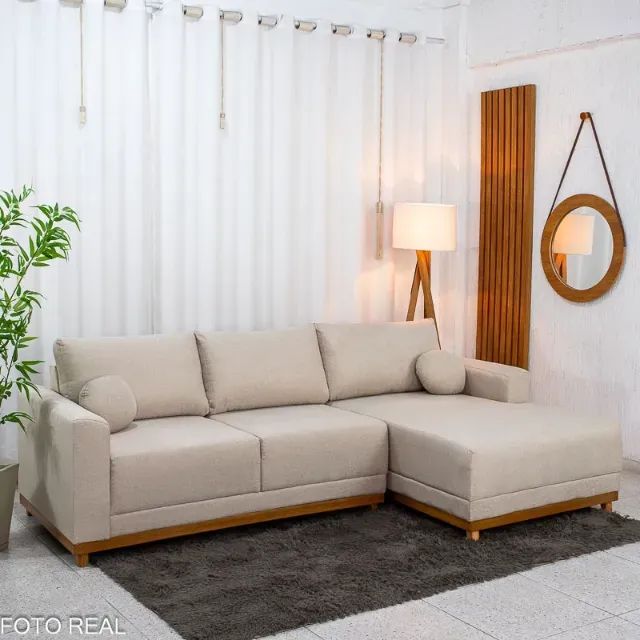 Sofá com Chaise Armênia 2,50 m  Linho  Produto Novo - Pronta Entrega