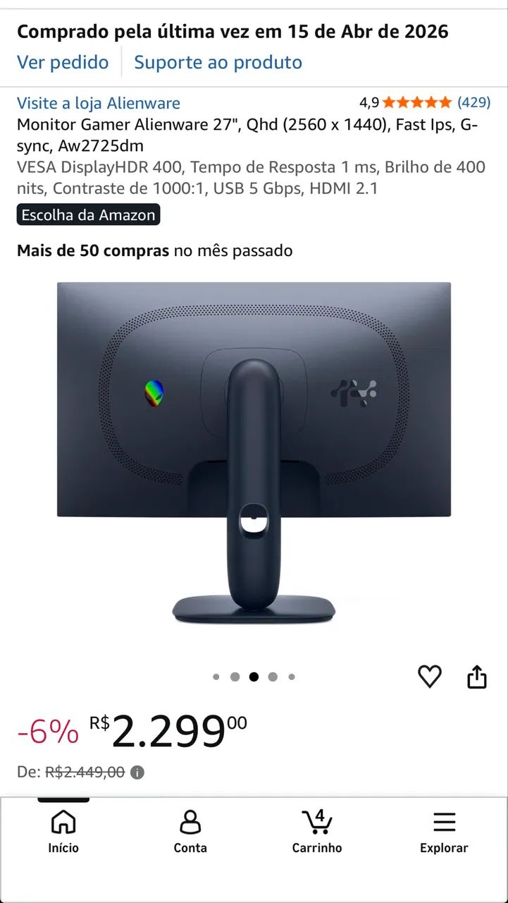 Monitor Alienware 27? QHD 180Hz AW2725DM - Foto 3