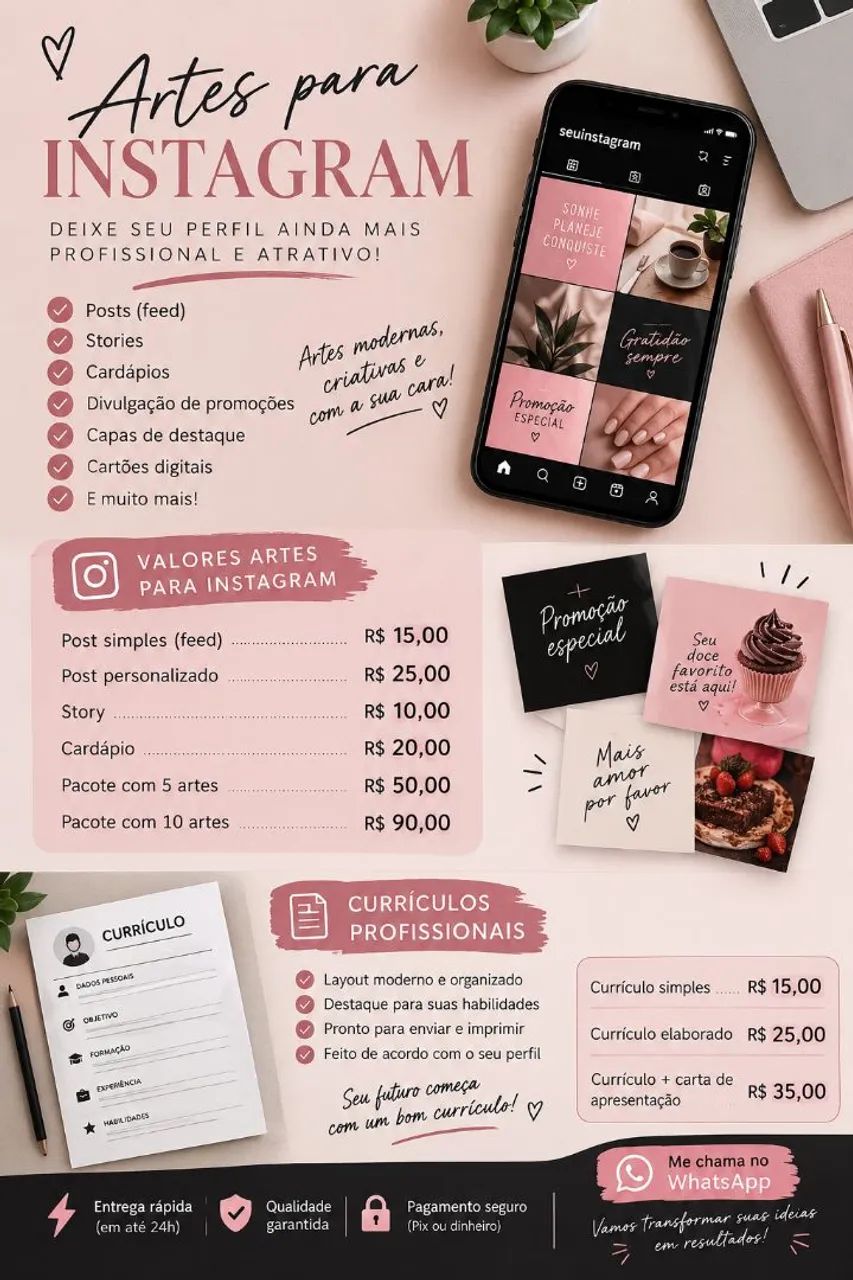 ARTES PARA INSTAGRAM E CURRÍCULOS PROFISSIONAIS 