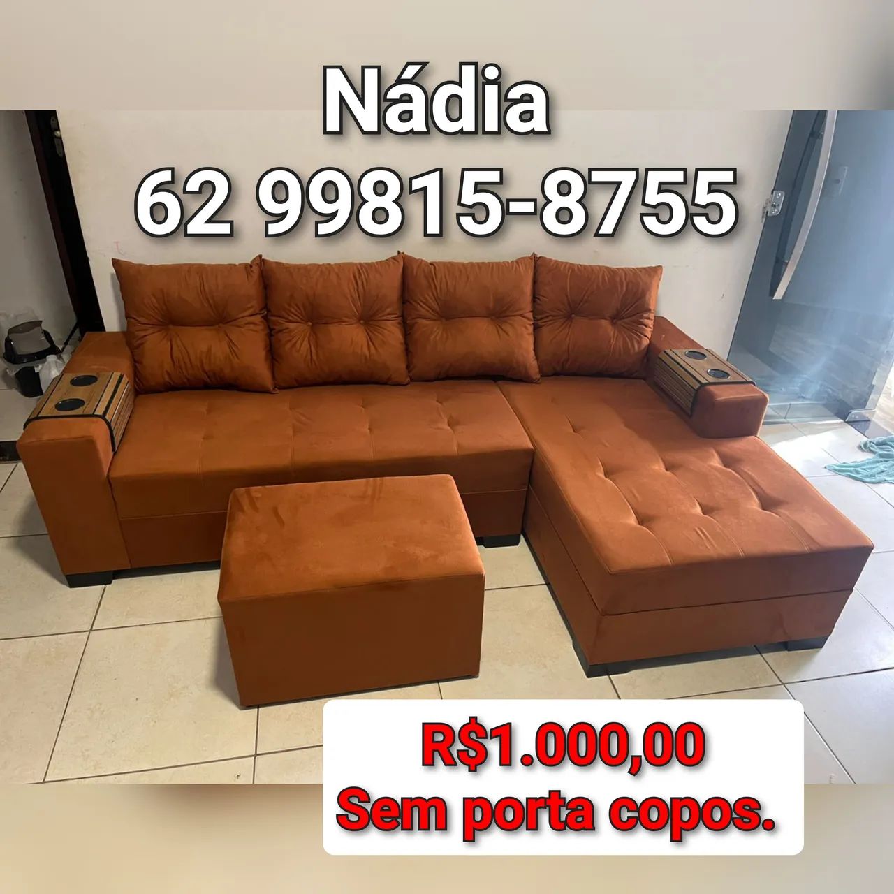 SOFÁ COM CHAISE TERRA COTA 
