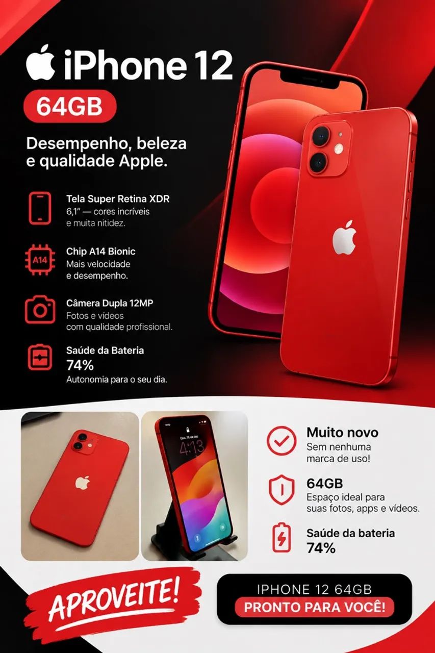 iPhone 12 64g Vermelho - Celulares e Smartphones - Centro, São