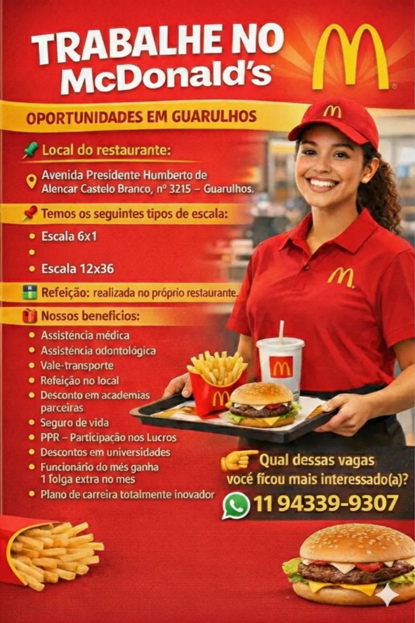 Oportunidade de Carreira: Venha para a Equipe McDonald's em Guarulhos ...