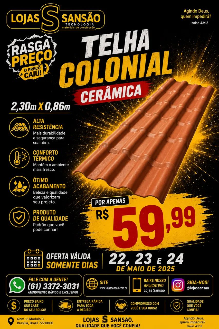 Telha colonial pvc cerâmica 