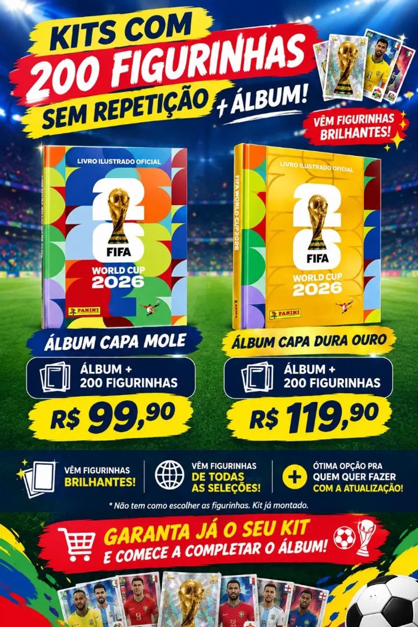 FIGURINHAS COPA 2026 álbum copa kit 200 figurinhas sem repetição 