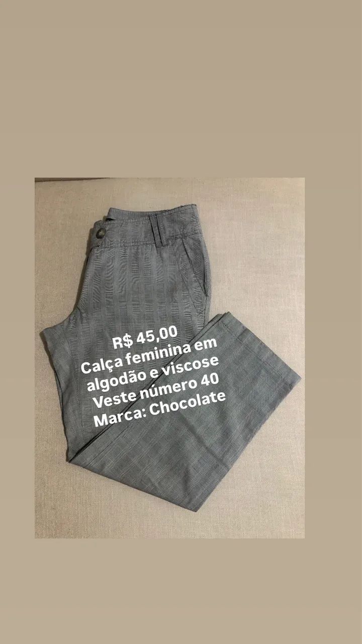 Calça feminina número 40 Cor cinza e xadrez - Foto 2