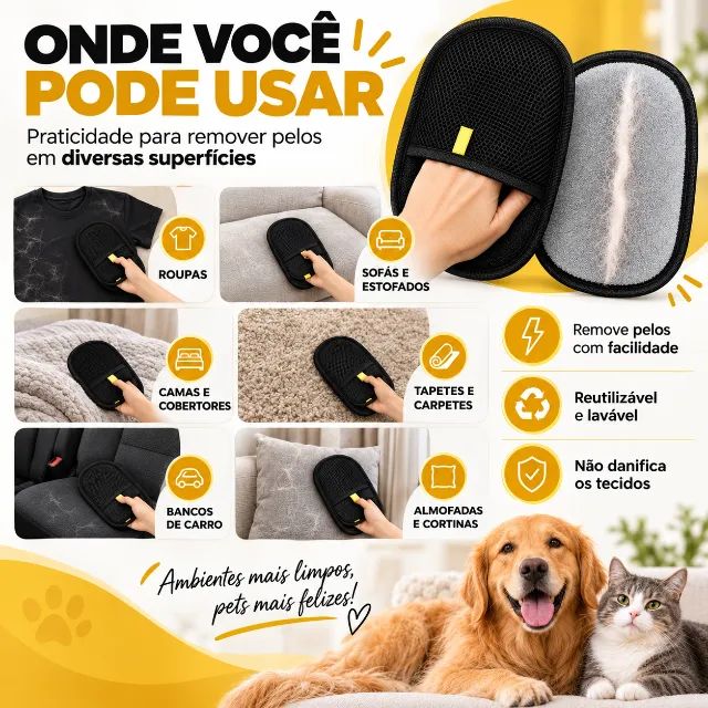 Luva Tira Pelo Pet Para Pets Sofá E Roupas - Original - Foto 4