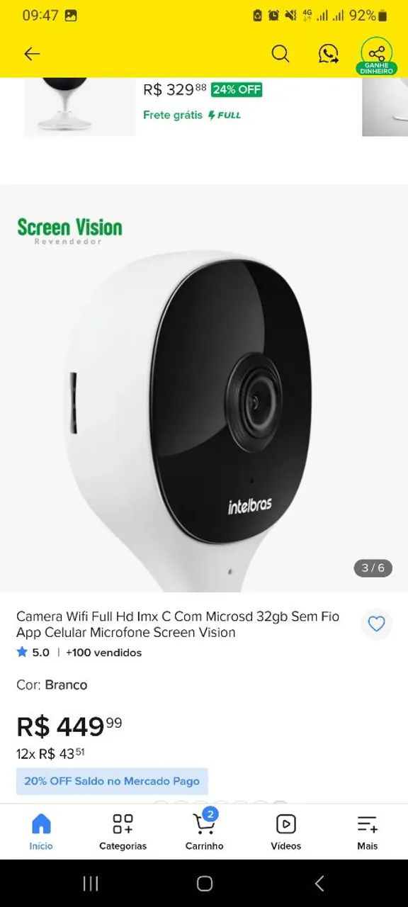 CAMERA SMART INTELBRAS DISCRETA  COM 34GB - Foto 4