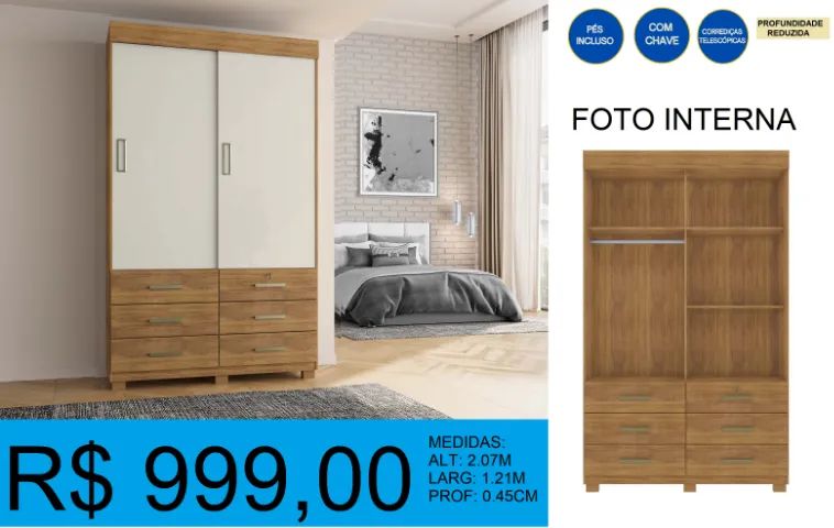 ROUPEIRO - COMPACTO - COM CHAVE - COMPRE HOJE E RECEBA EM ATÉ 72 HORAS - Foto 2