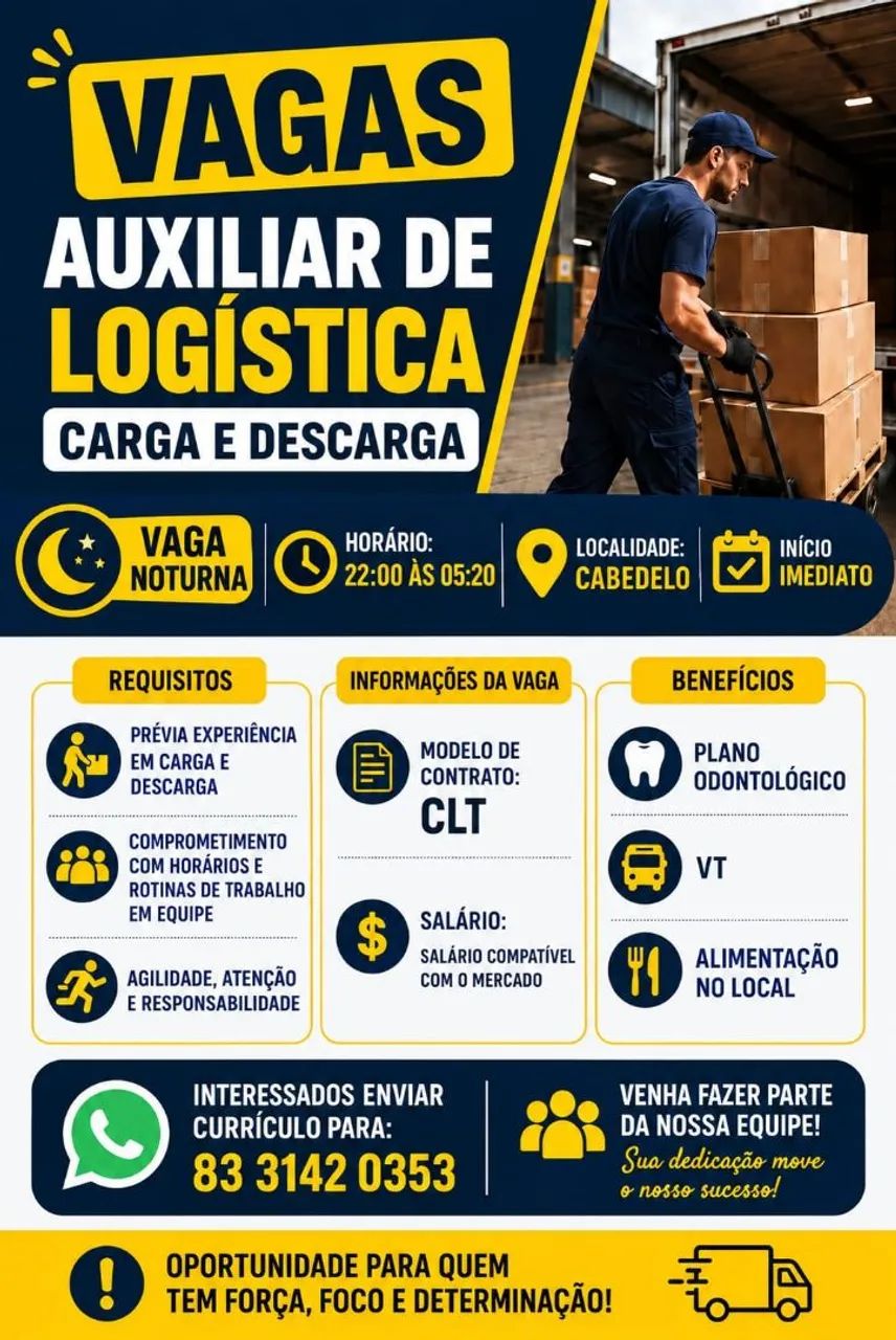 VAGA - AUXILIAR DE LOGÍSTICA | CARGA E DESCARGA