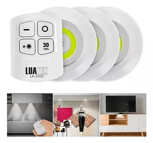 Kit 3 Lâmpada Spot Luminária Luz Led Sem Fio Com Controle 110V/220V - Loja Natan Abreu