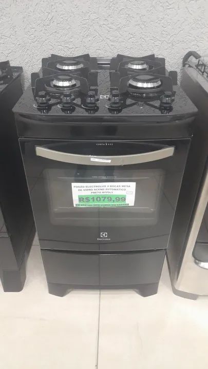 Fogão Electrolux 4 boca mesa de vidro acend.automático preto bivolt<br> 
