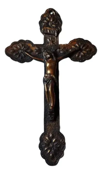 Antigo Crucifixo Em Cobre 27x16x2cm #av (Usado)