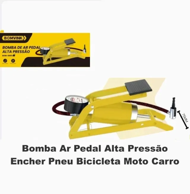 Bomba Ar Pedal Alta Pressão Encher Pneu Bicicleta Moto Carro