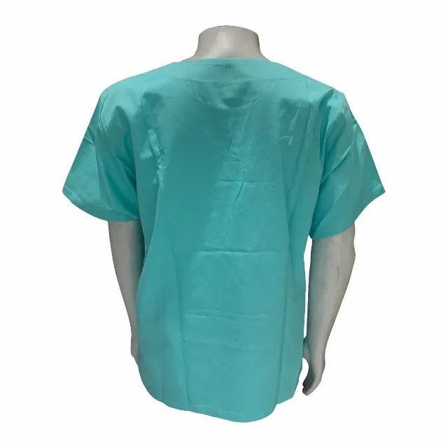 CAMISA CONFECCIONADA EM BRIM LEVE VERDE AGUA GOLA REDONDA E MANGA CURTA - Foto 2