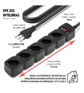 Protetor Eletrônico Intelbras Com 5 Tomadas - Epe 205 127V/220V - Foto 2