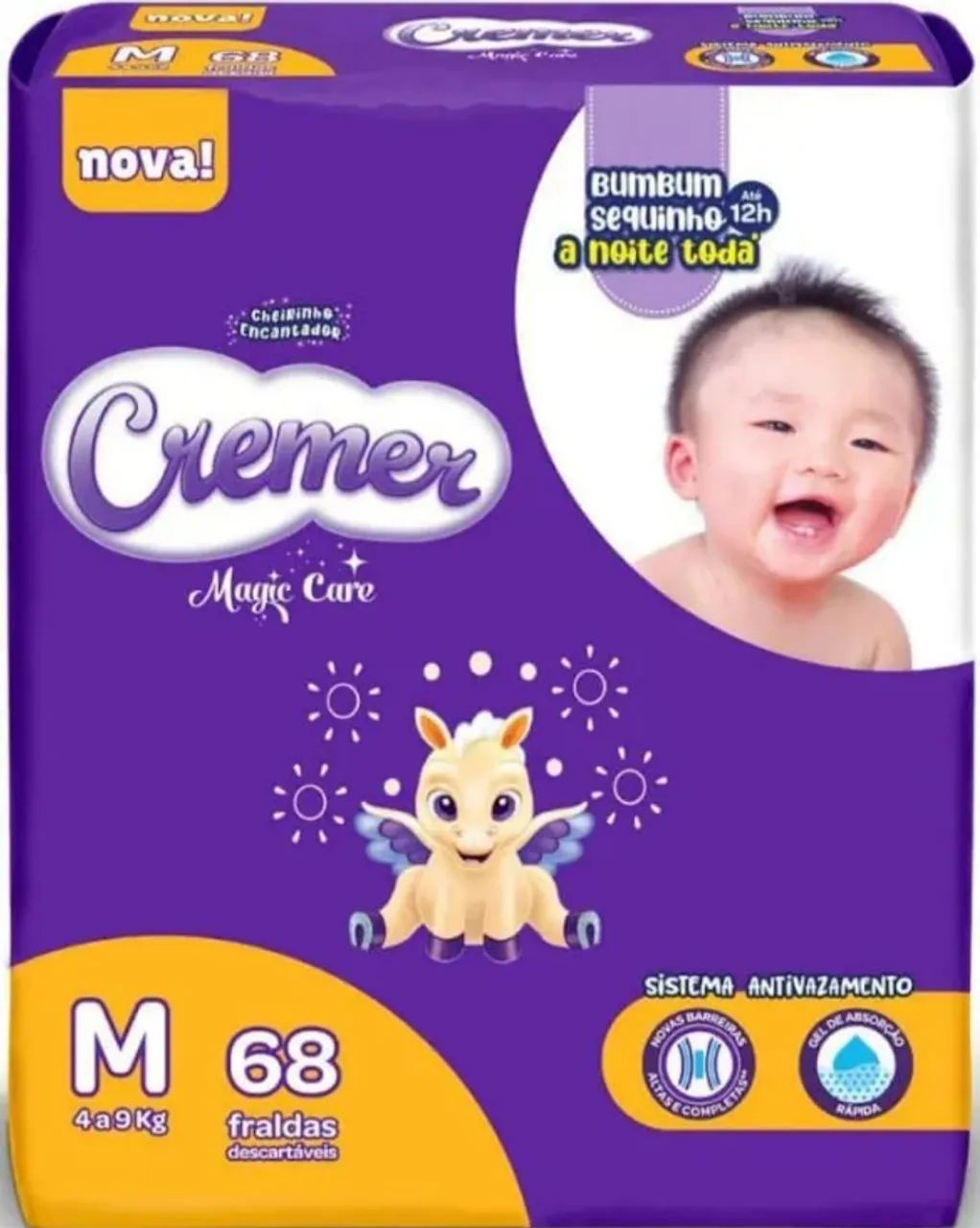 2 Pacotes de fraldas cremer 68 unidades ( tiras ).