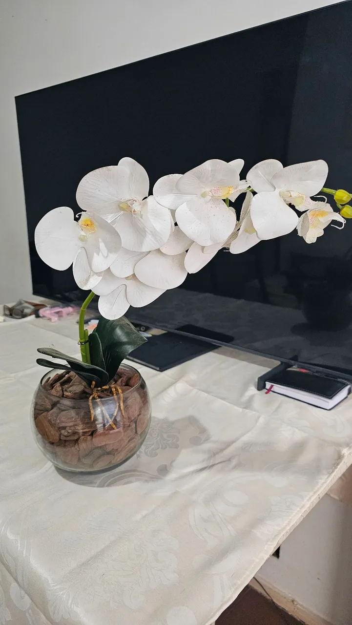 Arranjo Orquídea Artificial Toque Real Silicone 3d + Vaso Cor Branco