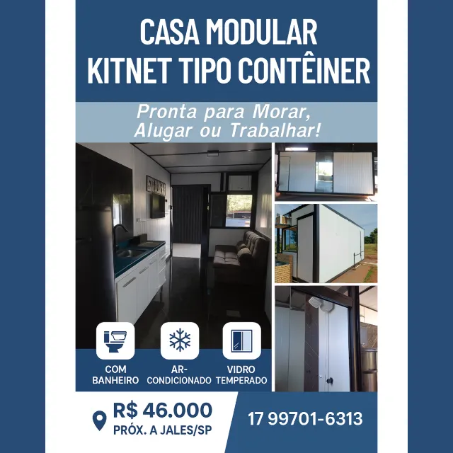 Casa Modular, Kitnet Tipo Contêiner - Pronta para Morar, Alugar ou Trabalhar