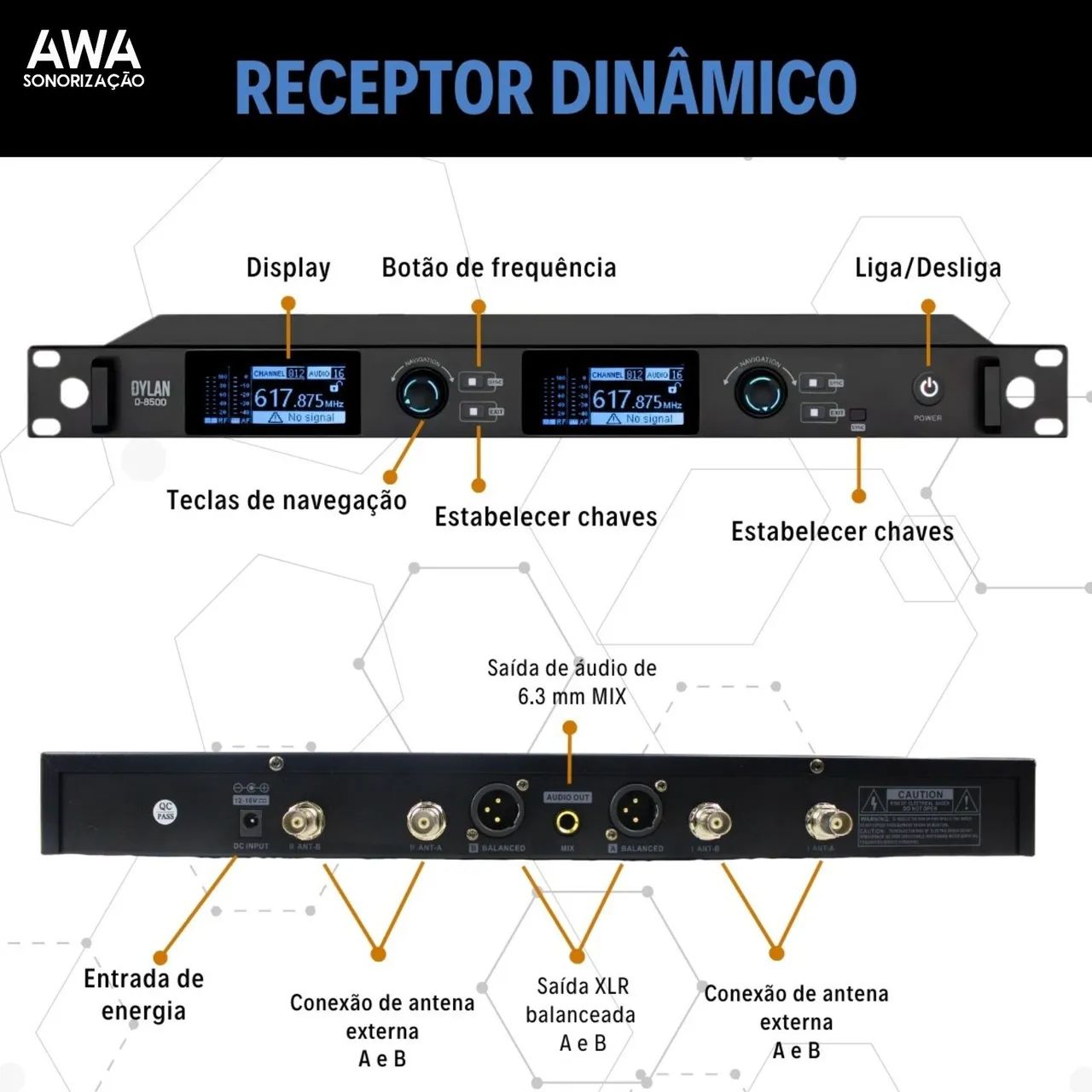Microfone Sem Fio Duplo Dylan D-8500s Dinâmico Uhf Preto ( com Case ) - Foto 3