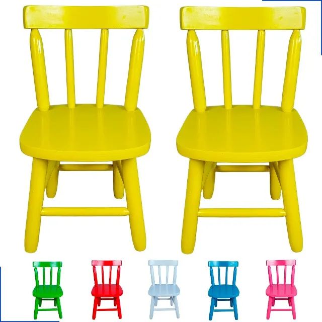 Cadeira Infantil Colorida De Madeira Eucalipto Resistente 2u