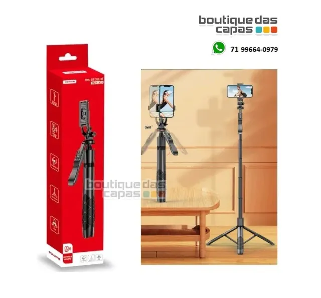 BASTÃO PAU DE SELFIE E TRIPE C CONTROLE BLUETOOTH MZP-303 ATÉ 1.55M
