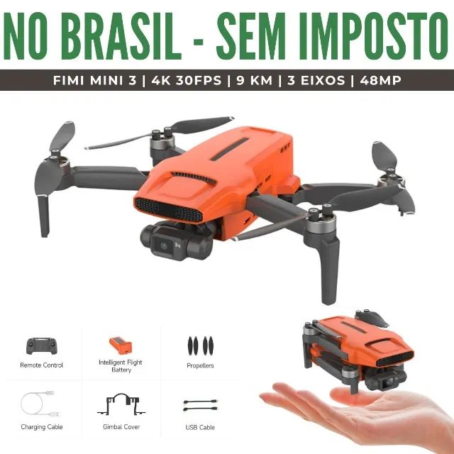 Drone Fimi Mini 3 Sem Impostos 4K 30fps 48MP Alcance de até 9km 3 Eixos 249g no Brasil