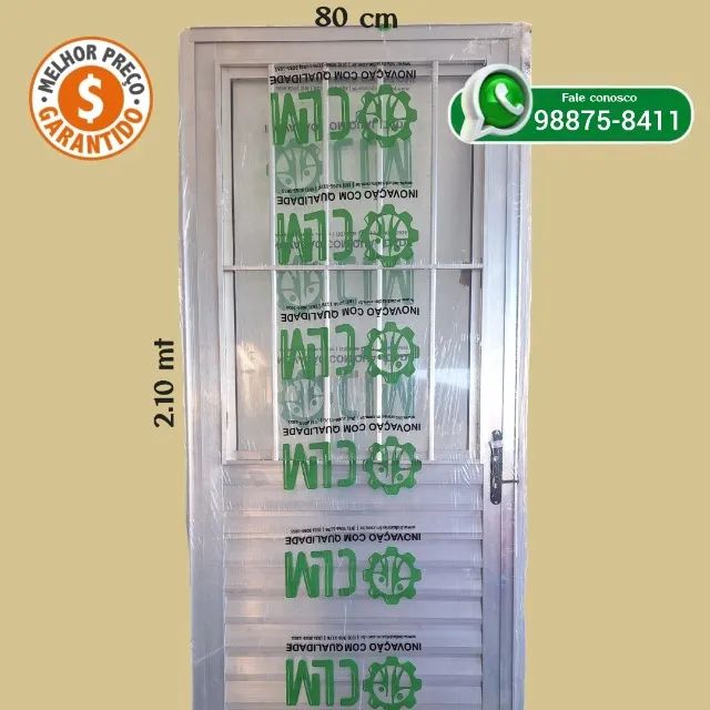 Porta de Alumínio 80cm Postigo Natural: 550,00