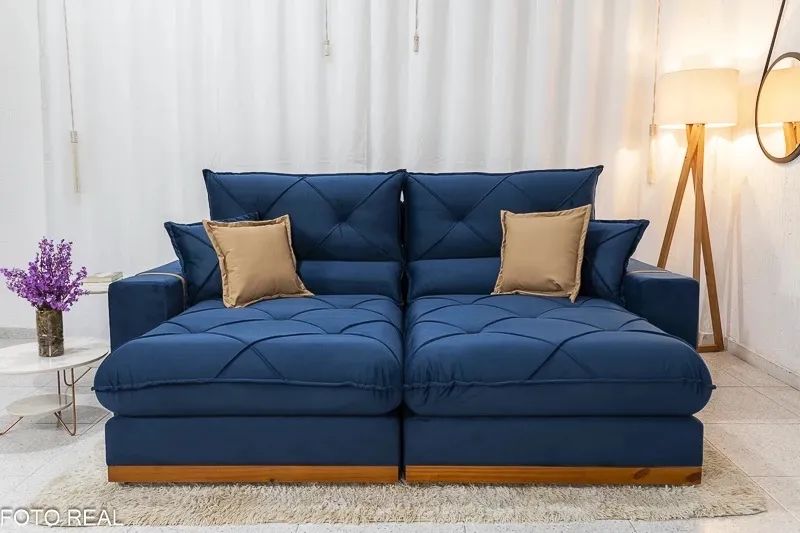 Sofá Retrátil Reclinável Gran Bello 2.50m Veludo- D33 e Molas Ensacadas