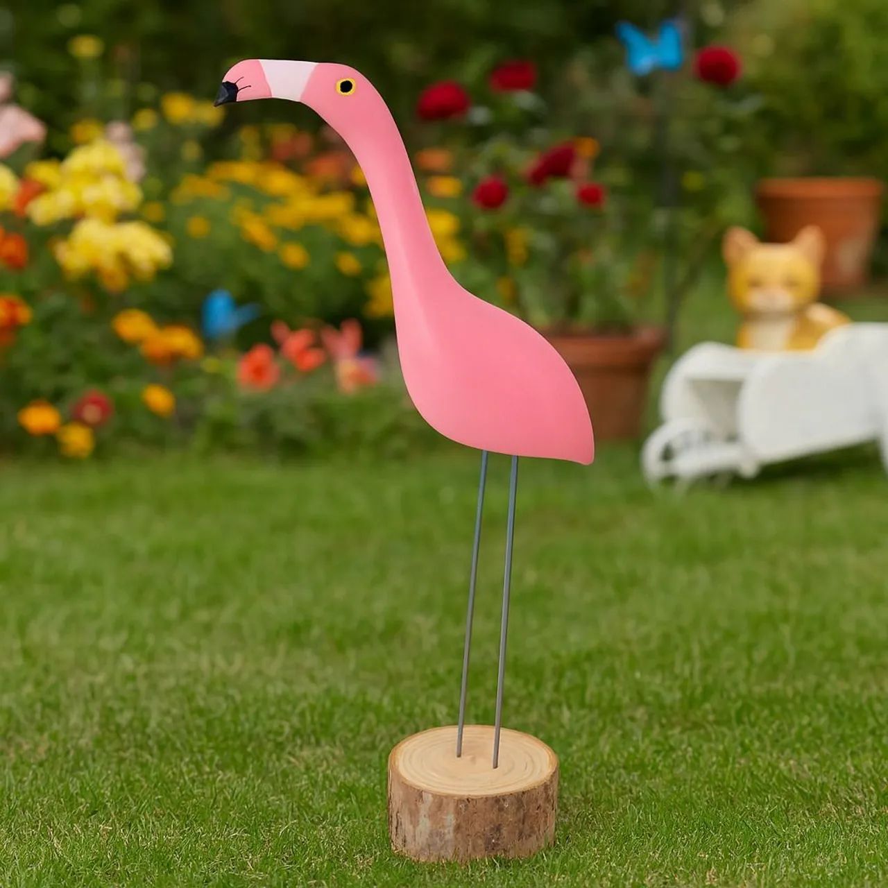 Garça e flamingo de madeira maciça para jardim - Foto 3
