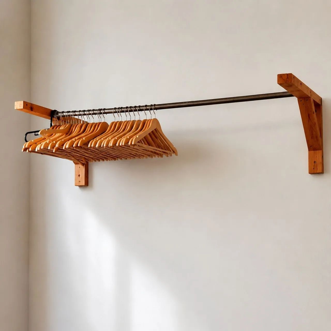 Arara de parede para roupas - Madeira e Metal