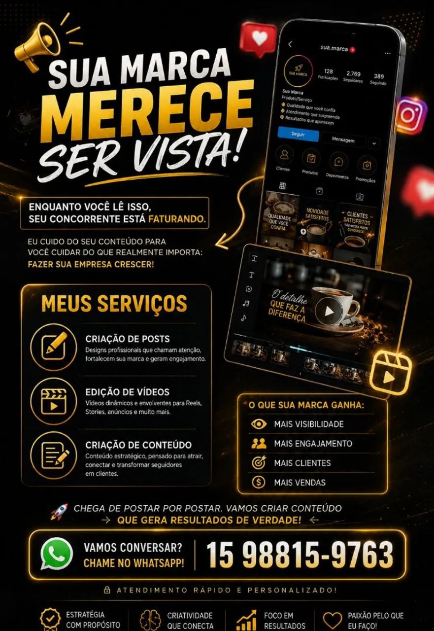 Criação de Posts, edição de vídeo e gerenciamento de perfil