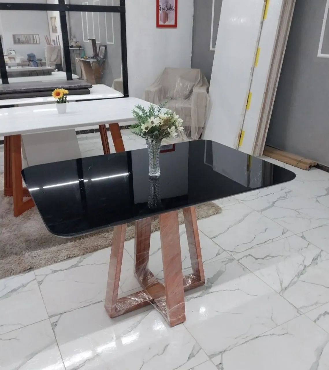 Mesa Preta Laqueada 1.20x80 Base Madeira - Foto 4