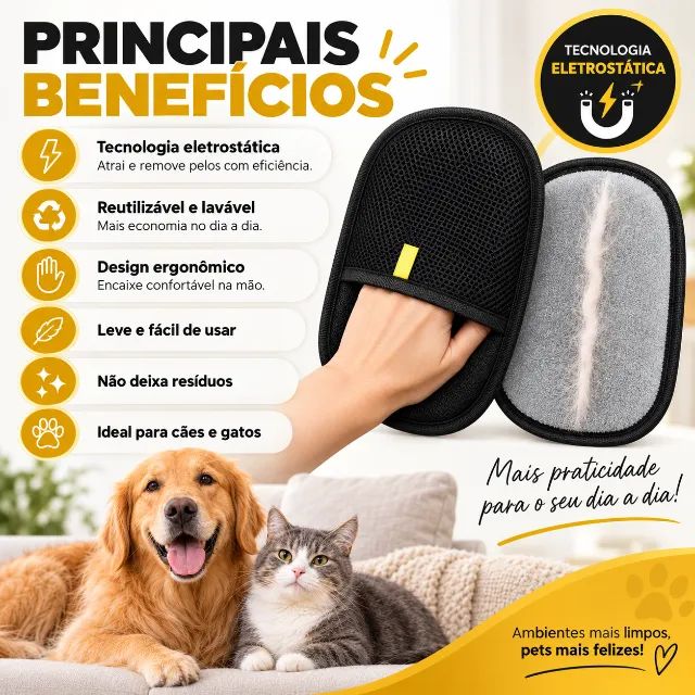 Luva Tira Pelo Pet Para Pets Sofá E Roupas - Original - Foto 5