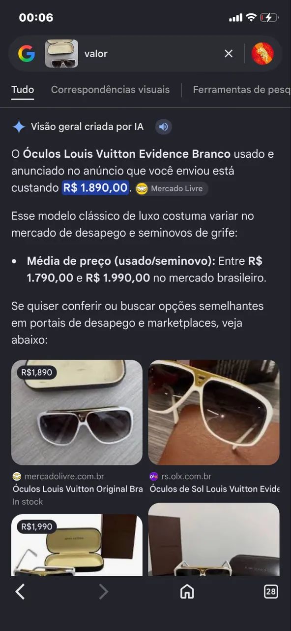 Óculos Luís Vuiton Original Raro