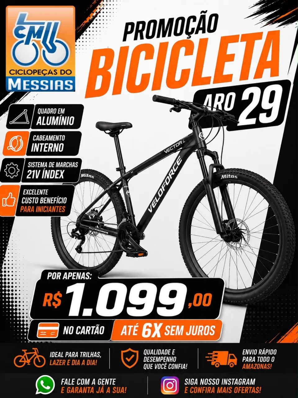 PROMOÇÃO BICICLETA ARO 29 alumínio preta com cinza  - Foto 4
