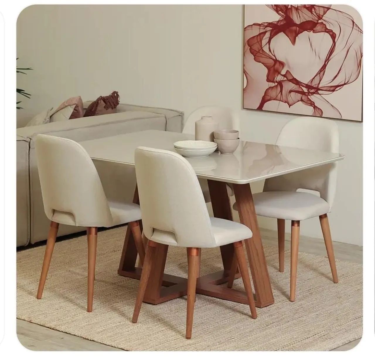 Mesa de Jantar Nova - Tampo de Vidro e Pés em Madeira Maciça