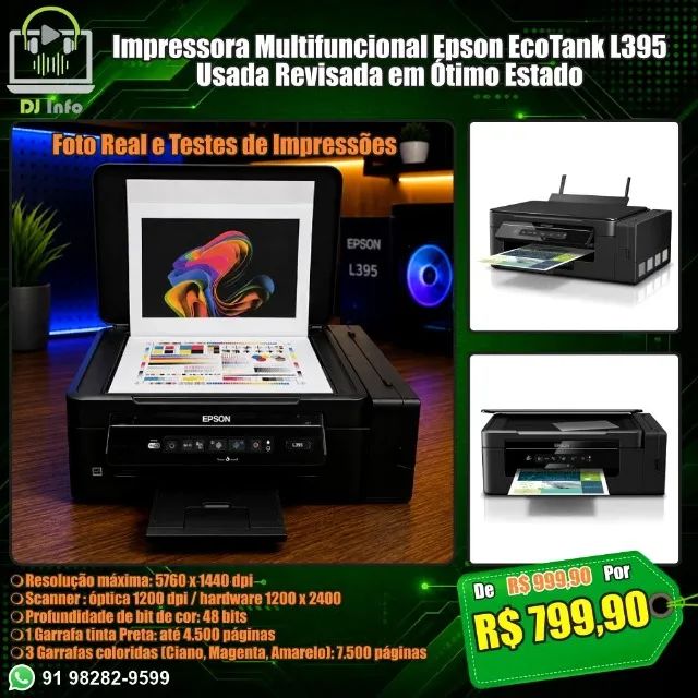 Impressora Multifuncional Epson EcoTank L395 Usada Revisada em Ótimo Estado