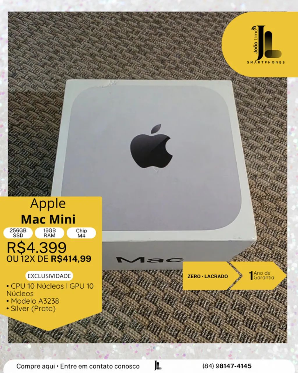 MAC MINI COM CHIP M4, 256GB, 16GB RAM, LACRADO, EXCLUSIVO